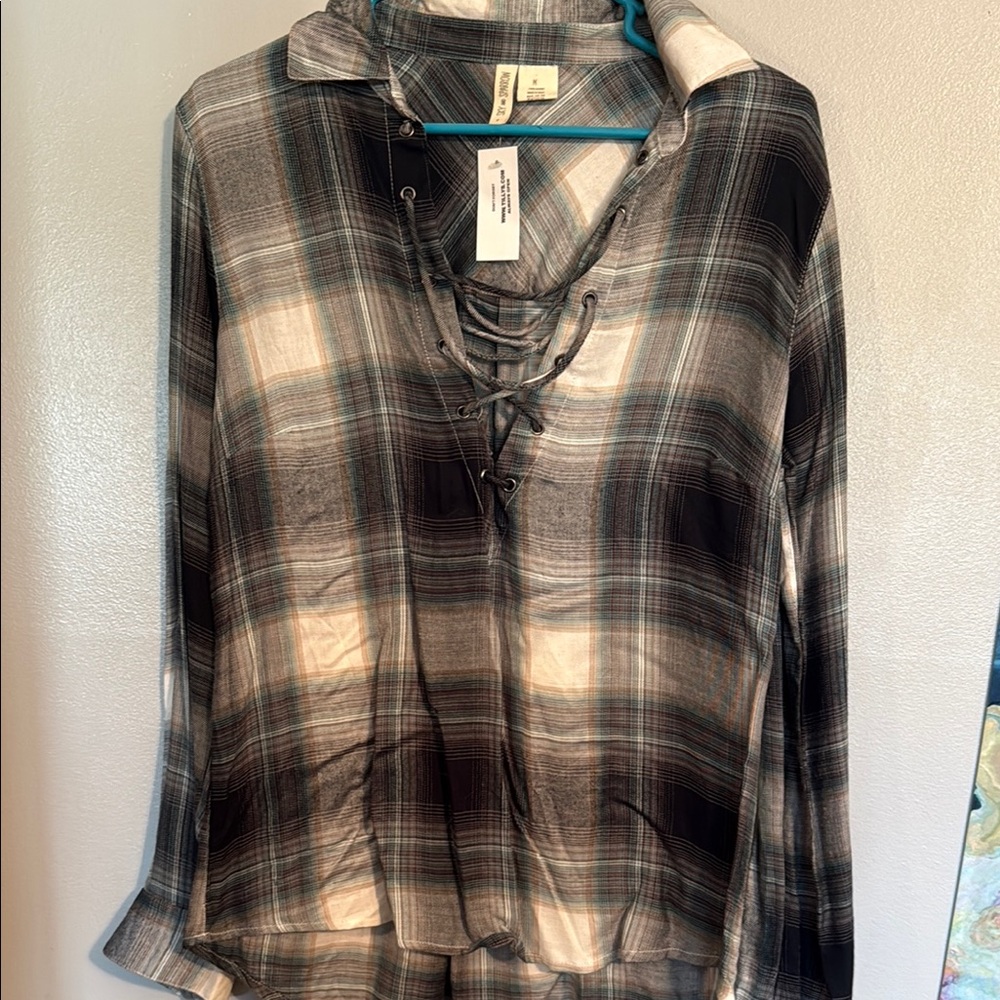 Plaid Lace-Up Women's Top